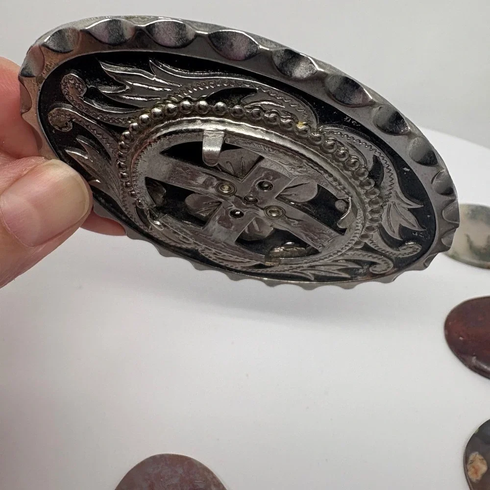 Western Interchangeable Stone Belt Buckle Silver Tone Agate‎ Jasper 3.5in